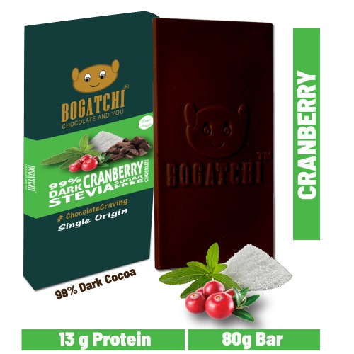 BOGATCHI Stevia Sugarfree Chocolate Bar, Cranberry, 80g